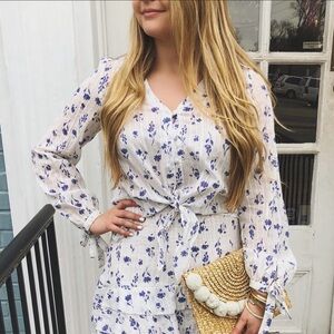 NWOT Parker Linen Blue Floral Tie Top $268